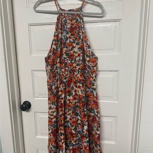Floral Halter Maxi Dress in Orange Multi